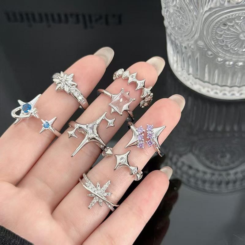 Super Flash Zirkon Hexagramm Ring Öffnung Verstellbar Exquisiter Ring Temperament Hochklassige Frauen