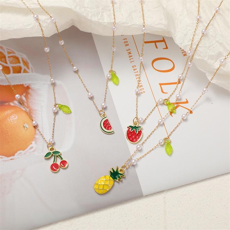 iF ME Summer Sweet Choker Cherry Pineapple Party Jewelry Gift Cute Cherry Pendant&necklaces for Women Watermelon Strawberry