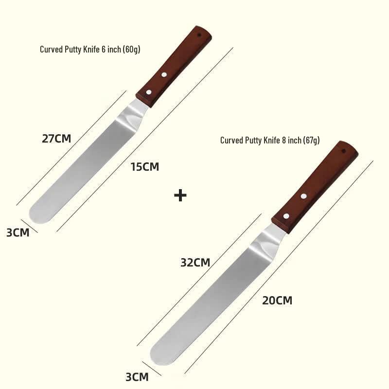 Qīwēi Stainless Steel Cranked Cake Spatula with Wooden Handle