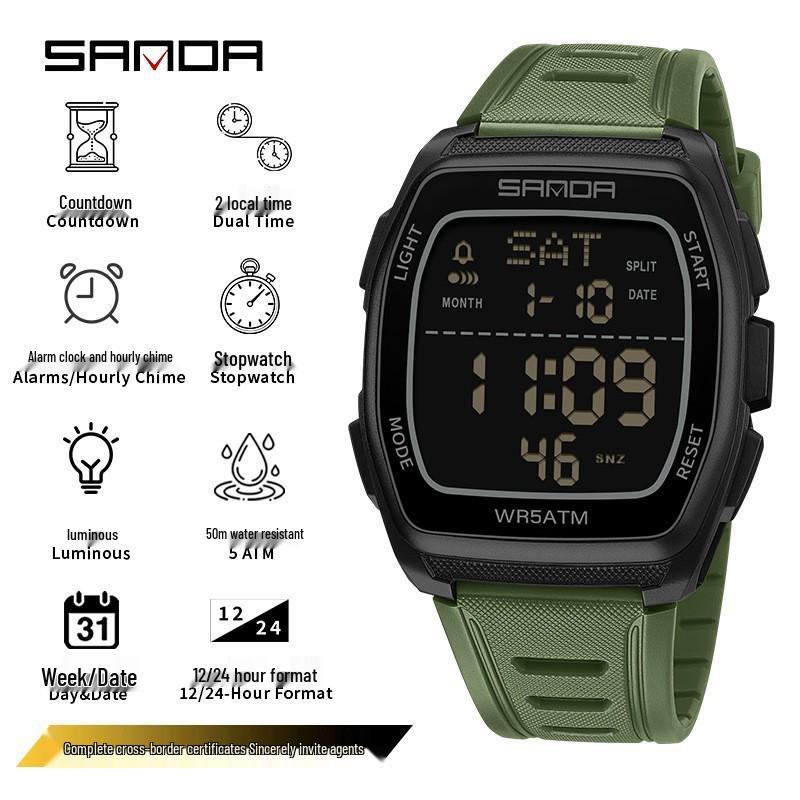 Sanda Trend Student Sports Electronic Watch: Luminous, Alarm, Dual Time, Waterproof, Chronograph