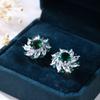 Luxury Stylish Green White Cubic Zirconia Flower Stud Earrings For Women Vintage Exquisite Engagement Wedding Jewelry Gift