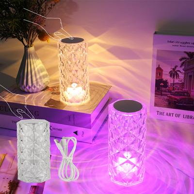 Mini Diamond Atmosphere Lamp Crystal Table Lamp Battery Powered Bedside Table Lamp Rose Petal Lamp Bedroom Decorative Small Nigh