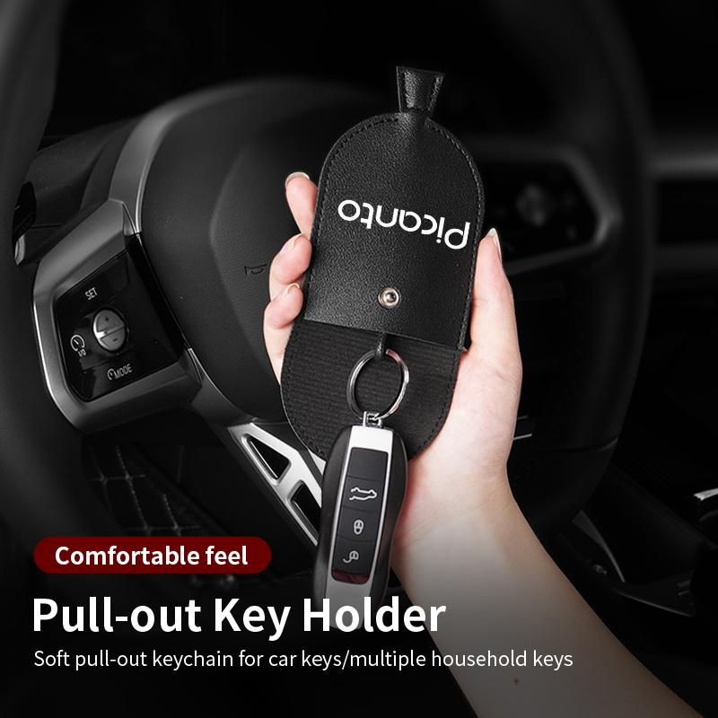 Car Keychain Case Zipper Carbon Fiber Key Protector Cover For KIA Picanto Stonic Venga Sorento Forte