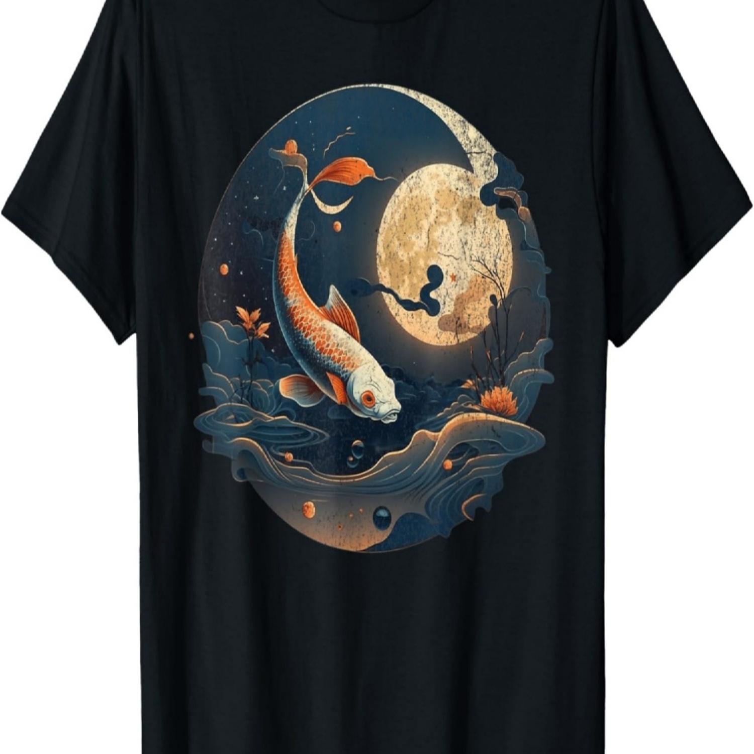 Koi  Koi Carp Full Moon Yin Yang Cherry Blossom T-Shirt(2) S чёрный