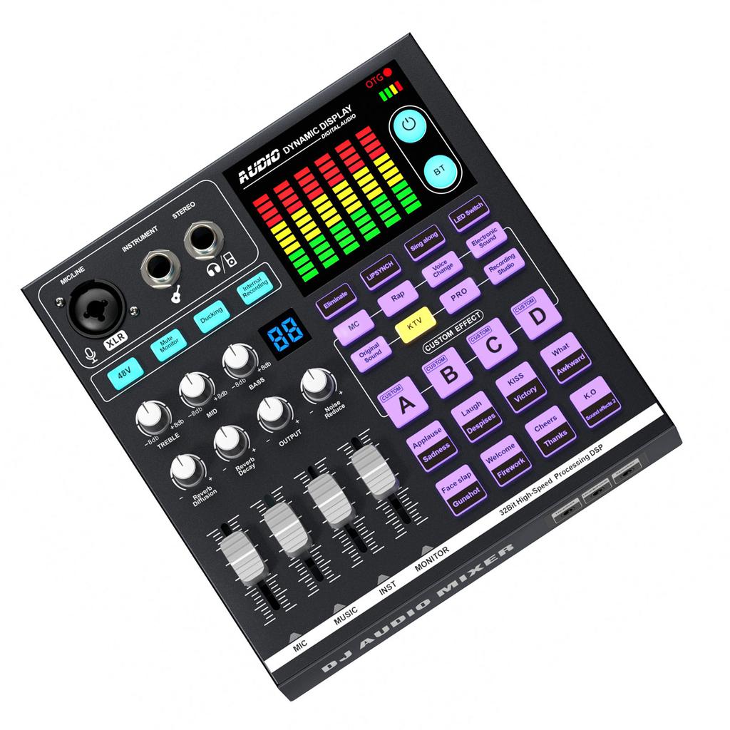48V Podcast Sound Board   DJ Mixer External Music Sound Card Gaming   Mixer for Live Streaming Studio