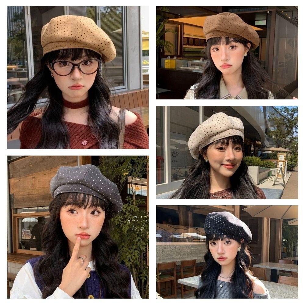 Keep Warm Women Painter Hat Cotton Women Octagonal Cap Fashion Polka Dot Beret Hat  Girl