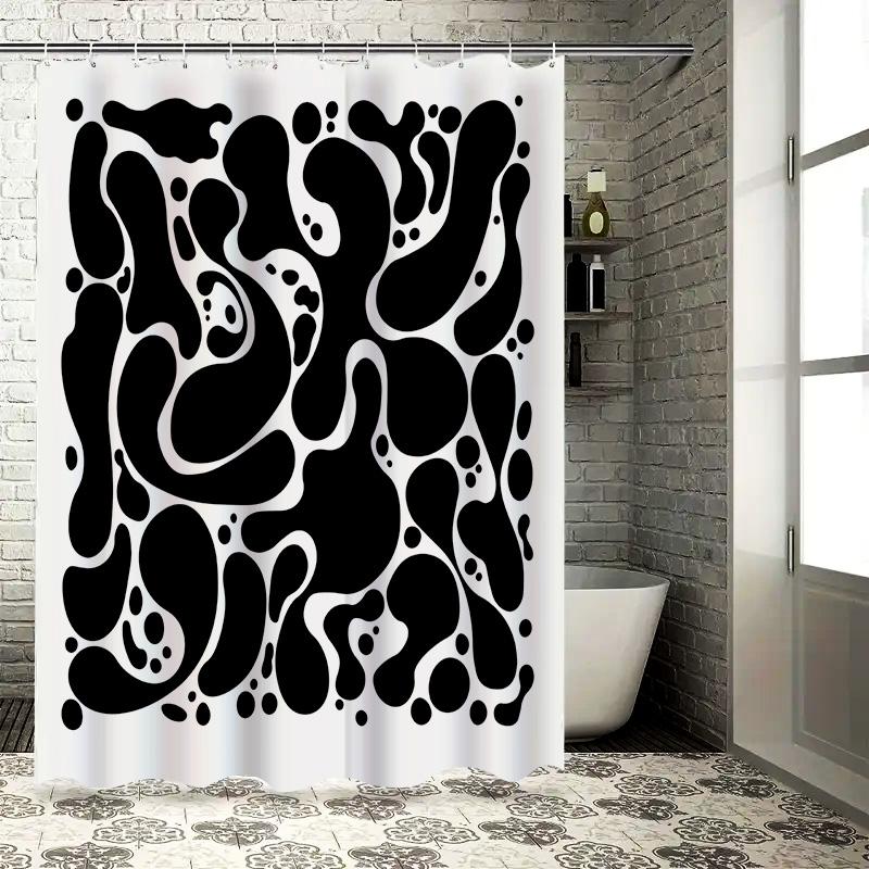 Abstract Black and White Shower Curtain for Modern Bathroom Decor - Stylish and Unique Design Waterproof Polyester Fabric