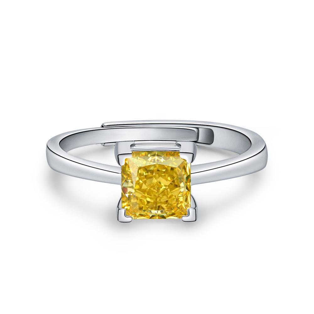 

Gica Gema 4 цвета Открытые кольца с высокоуглеродистыми бриллиантами Стерлингового серебра 925 пробы 6*6 мм Драгоценный камень Уникальный дизайн Романтические тонкие ювелирные изделия на палец Подарки для свадебной вечеринки Adjustable Opening жёлтый