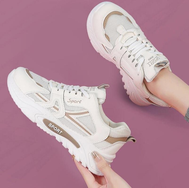 Lace-Up Casual Sneakers Lightweight Soft Sole Running Footwear Women's Thick Soled Mesh Breathable Sports Footwear Women'S Fashion