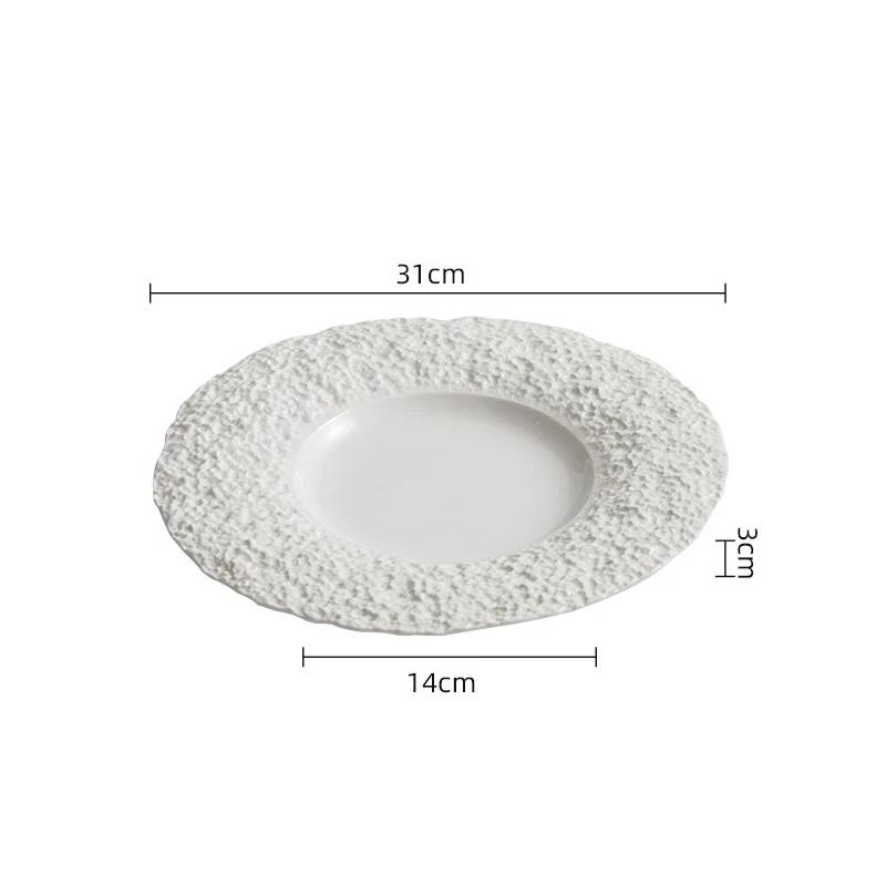 Assiette à bord large en céramique à motifs rocheux, assiette à steak, assiette à pâtes, assiettes à dessert, assiettes à sushi, vaisselle de spécialité pour restaurant