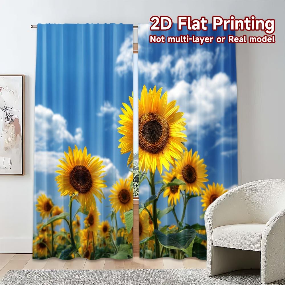 Modern Flat Printing Curtains Without Rod Sunflower Bliss Curtain Fabric Versatile Polyester Outdoor Set Of 2 Made