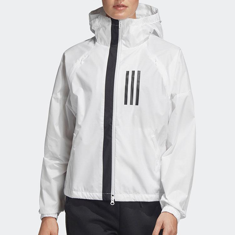 Adidas Womens Wind Jacket Three Stripes Logo Print Casual Sports Woven Coat Women Jackets White DZ0037