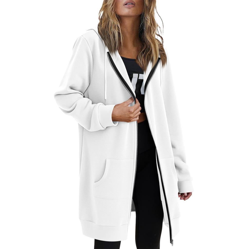 Women Casual Zip Up Fleece Hoodies Tunic Sweatshirt Long Hoodie Jacket