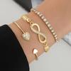3Pcs Set Vintage Crystal Rhinestone Heart Bracelets for Women  Geometric Adjustable Infinity Cuff Bangle Jewelry Gift