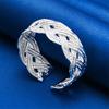 925 Sterling Silver Woven Wide Open Bangle Women's Jewelry Wedding Fashion Party Accessories