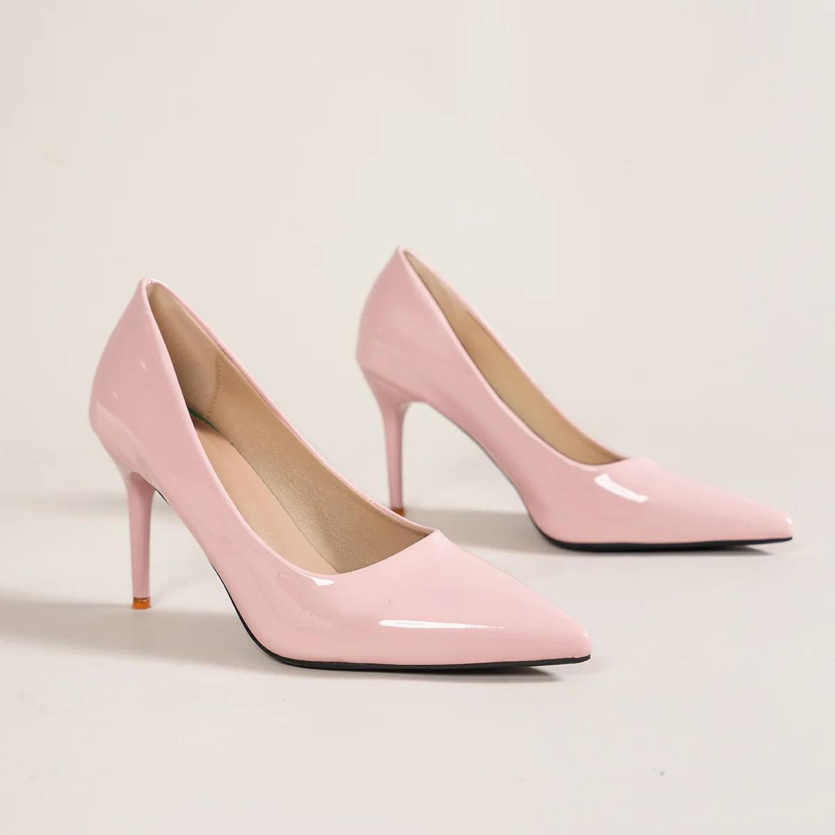 Damen spitze High Heels Flacher Ausschnitt elegante Einzel Schuhe Schlichte Damen Pumps Kleine Nische bequeme Arbeitsschuhe Mujer 40 rosa