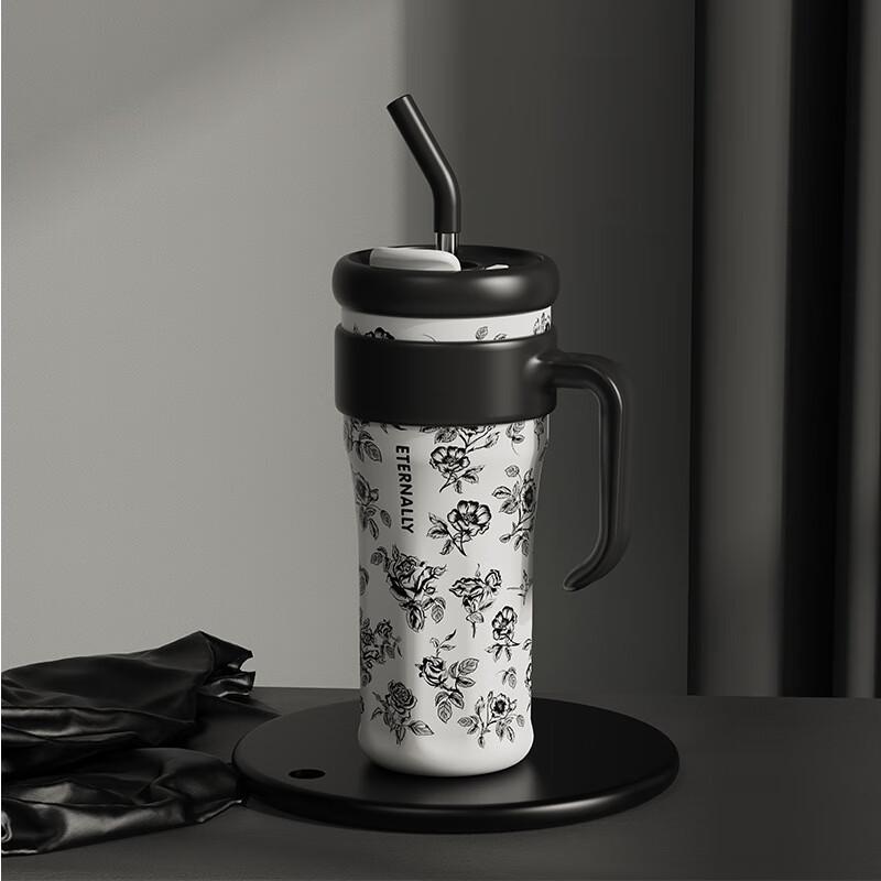 MRSIKEY Floral Insulated Straw Cup with Handle