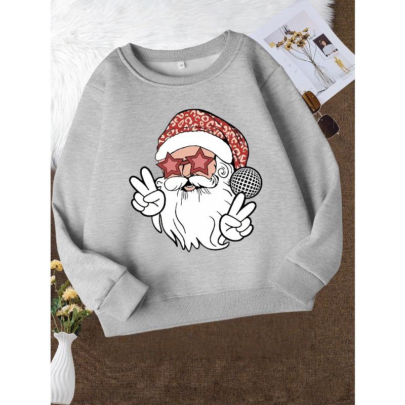 Christmas Girls' Fashion Crew Neck Sweatshirt, Casual Printed Top