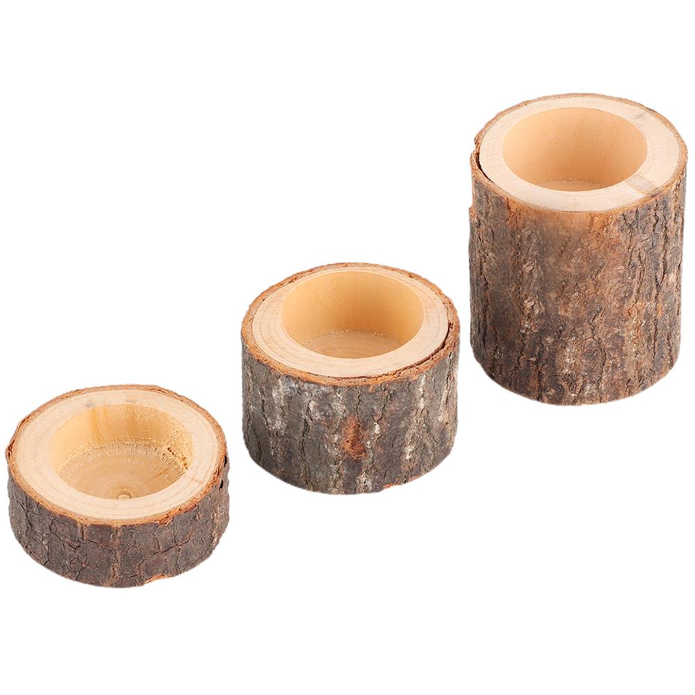 3pcs Set Wooden Candle Stand Tea Light Candle Holders for Rustic Wedding Party Birthday Holiday
