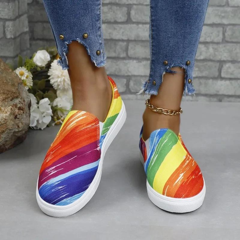 Fashion Spring/autumn New Canvas Flat Shoes for Women Graffiti Printing Slip-on Lot-Top Sneakers Casual Ladies Vulcanized Shoe