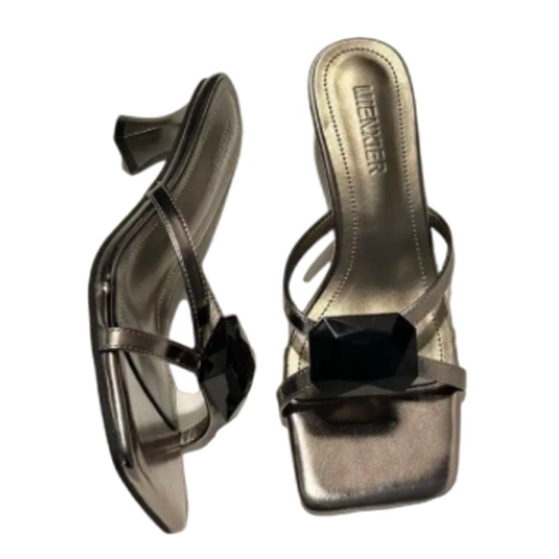 Summer Crystal Woman Slippers High Heels Pumps Stilettos Elegant Women Sandals Designer 2025 Trend Luxury Mujer Zapatos