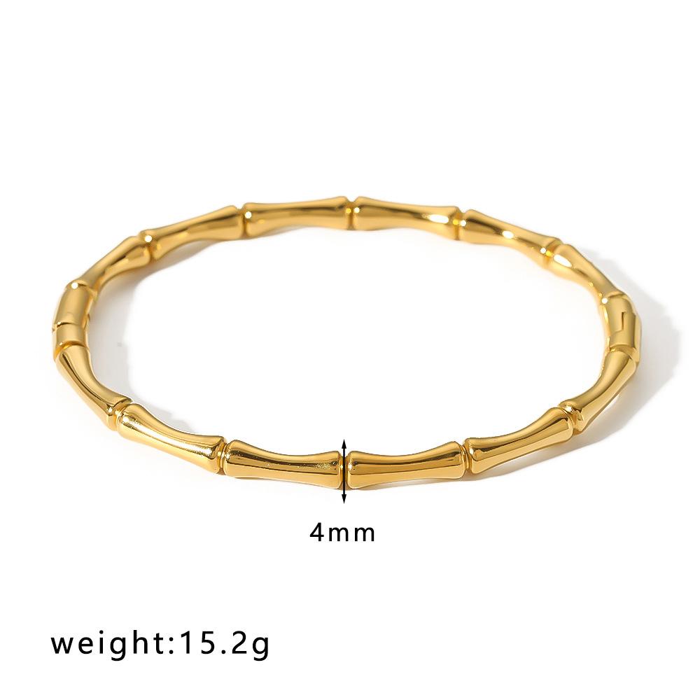 Edelstahl Bambus Armreif für Damen Goldfarben Tropfenöl Manschettenarmbänder
