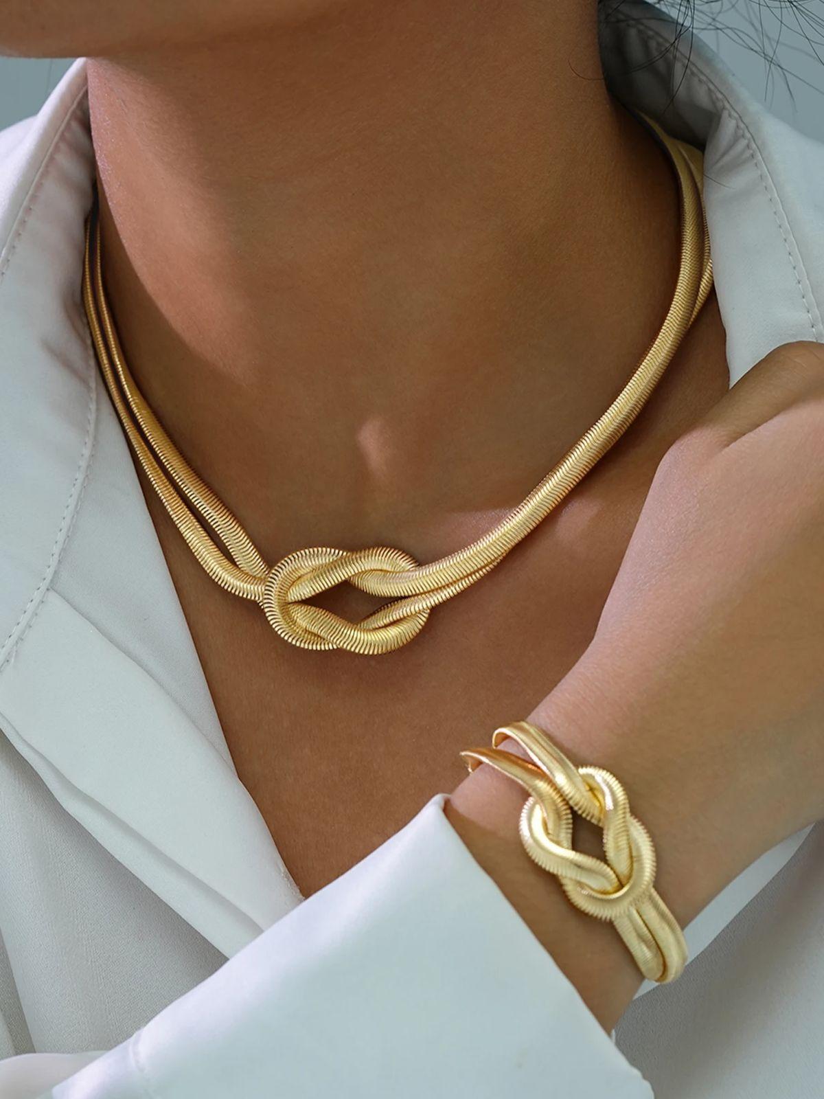 

IF ME Золотой плетеный браслет-цепочка из змеиной кости, набор ожерелья, экологически чистая железная бижутерия, женский элегантный повседневный аксессуар для вечеринки, подарок