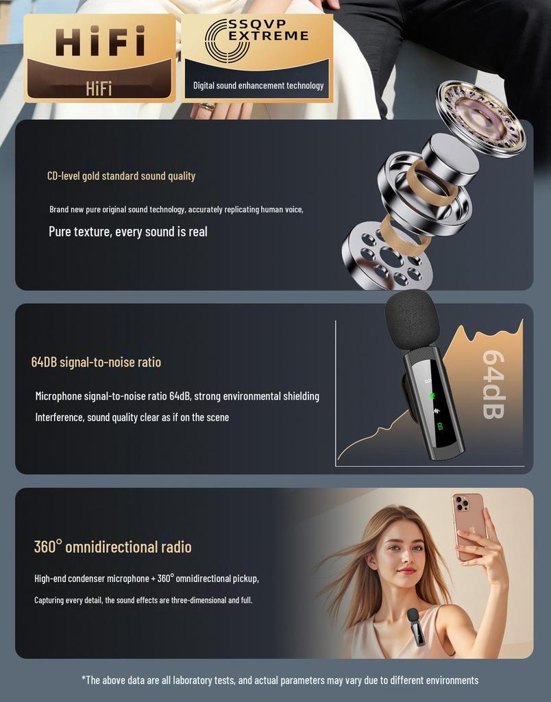 J4 Wireless Lavalier Microphone: Live Broadcast, Video Shooting, Audio Recording, Noise Reduction.