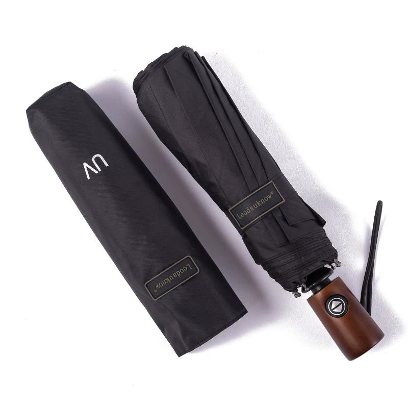 German 10-Bone Automatic Three Foldable Umbrella Business Men Thick Umbrella Bone Windproof Vinyl Sun Protective Sun Umbrella