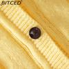 BITCED Women's Knit Cardigan Sweater - Autumn Ruffled Patchwork Slim-Fit Cropped Top Outerwear Cardigan