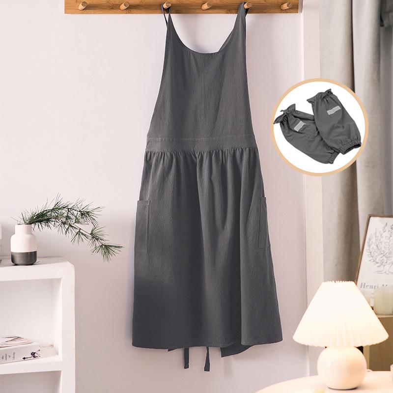 Japanese Korean Style Cotton Linen Apron with Custom Logo for Gardening, Cafe, and Kitchen Use