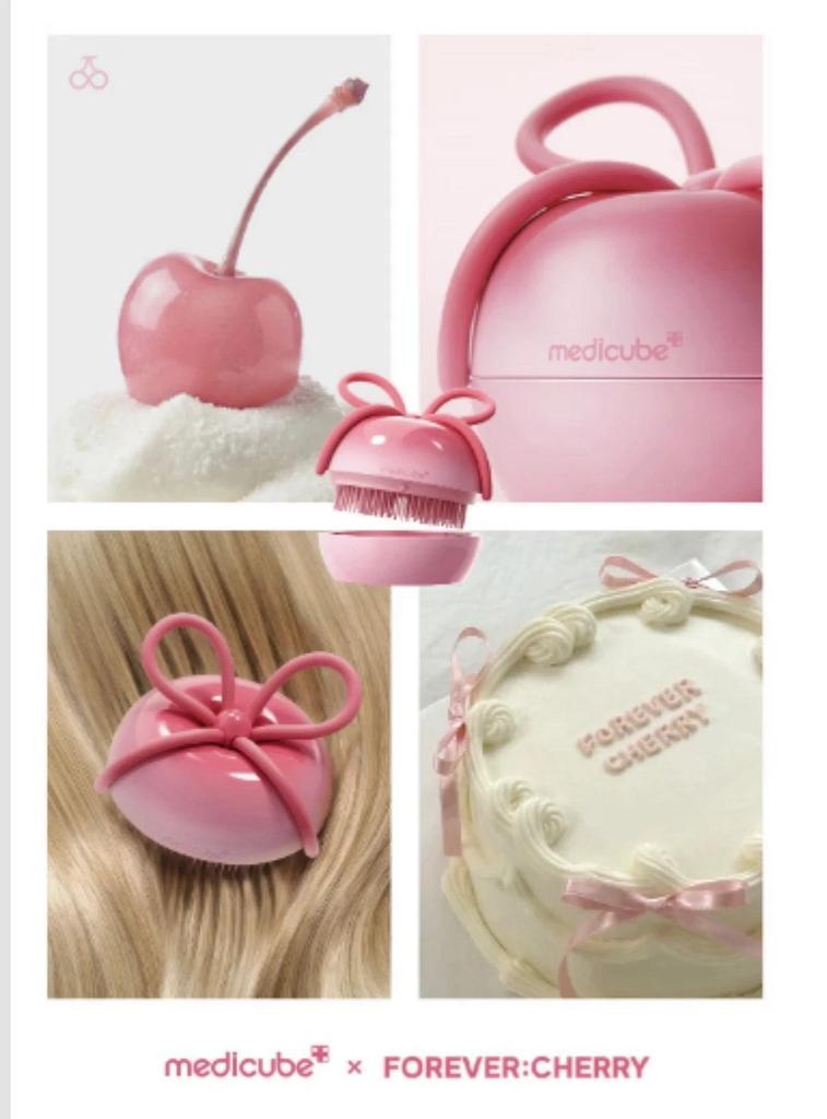 Medicube X FOREVERCHERRY Hair Brush Ribbon Cherry Pink Detangling Popular