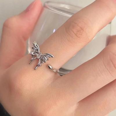 Adjustable Butterfly Zircon Ring, Stainless Steel Cute Rings Jewelry for Women, Comfort Fit Daily Wear Best Friend Gift Idea