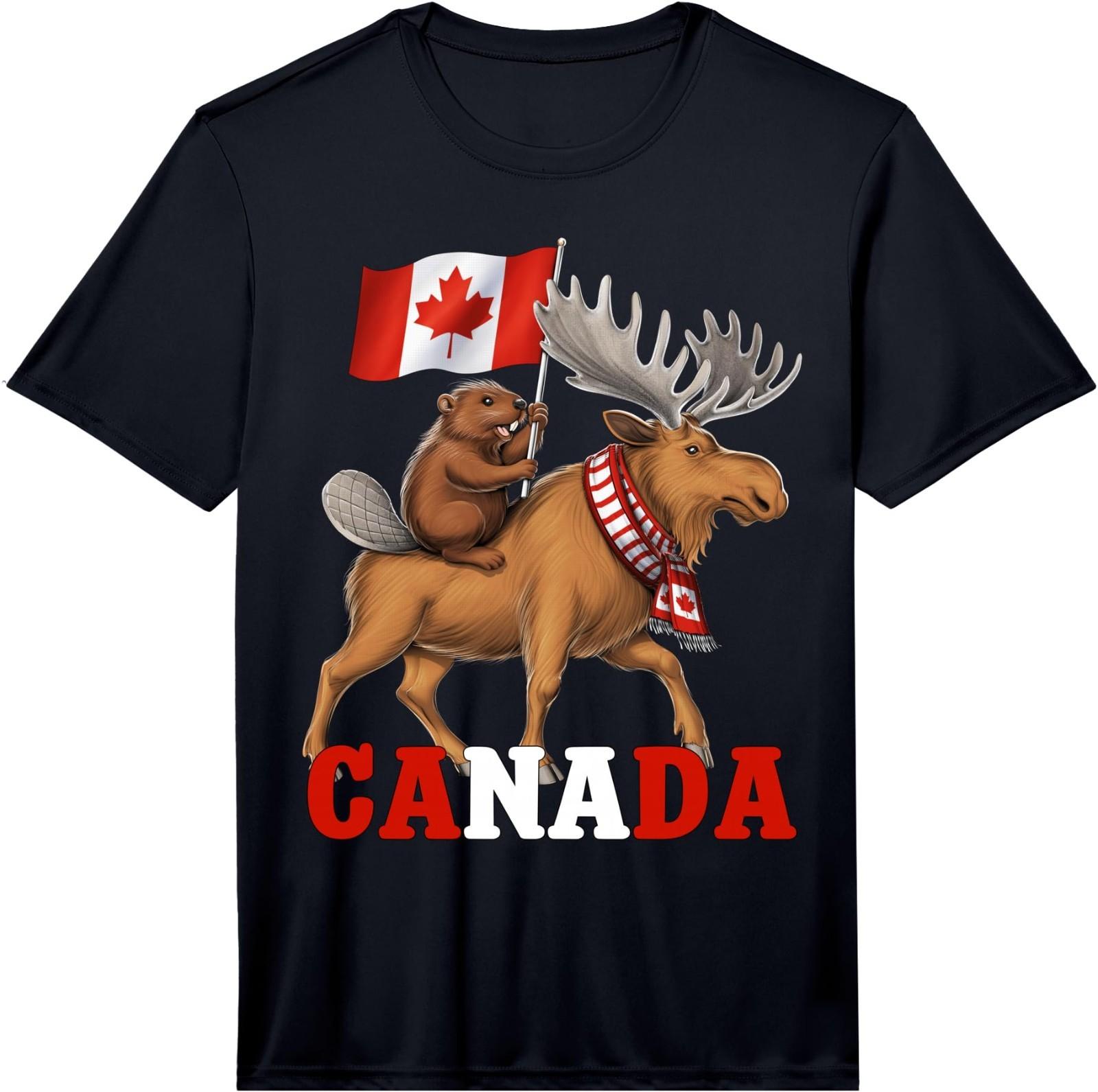 Canada Beaver Moose Canadian Flag Maple Leaf Canada Patriot Performance T-Shirt XL