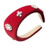 Simple Elegant Velvet Triangle Headband British Baroque Rhinestone Pearls Hairband Wide Edge Solid Color Crown Hair Hoop Party