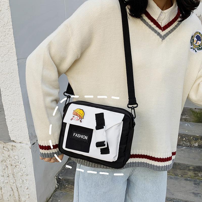 

Women s bag new small square bag fresh and sweet contrasting nylon shoulder messenger bag чёрный