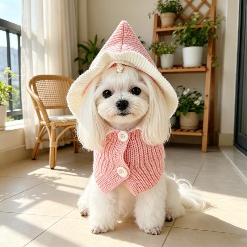 Pet Knit Hat With Ruffled Trim Small Dogs Cats Winter Warm Beanie Cap S M Size