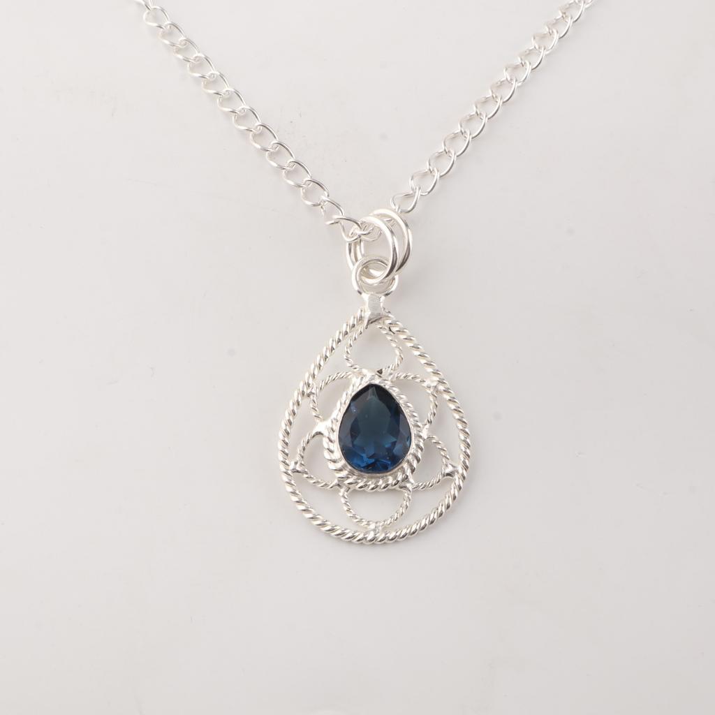 London Blue Topaz Gemstone 925 Sterling Silver Handmade Jewelry Pendant 1.40" For Wife PP-70-17