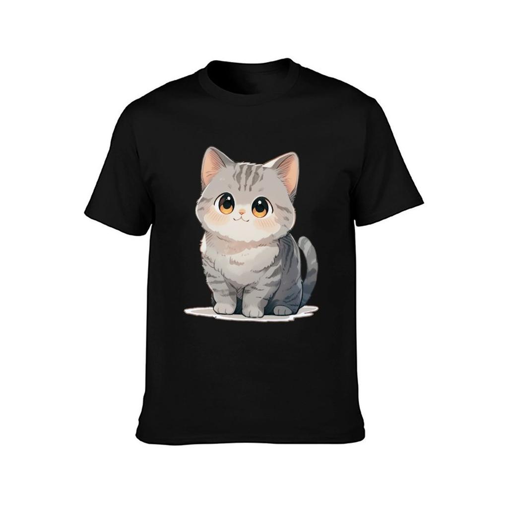 Cute Kawaii British Grey Cat T-Shirt man t shirt cotton high quality t shirt men 100% cotton luxury brand T-Shirt