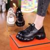 Platform Internet Celebrity Loafers Women's 2025 New Black Small Leather Shoes French Soft Sole Heightening British Style Lace-up Single Shoes