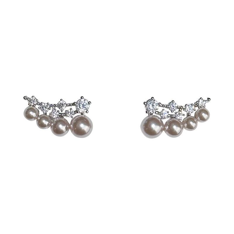 Sugar Cube Home, Early Spring New Manta Rose Light Pink Pearl Arc Earrings Light Luxury Delicate New Women