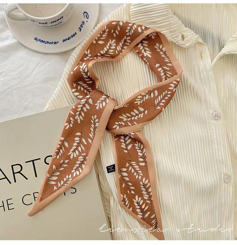 Fashion Printing Silk Hair Scarf for Women Chiffon Long Ribbon Ponytail Ties Headbands