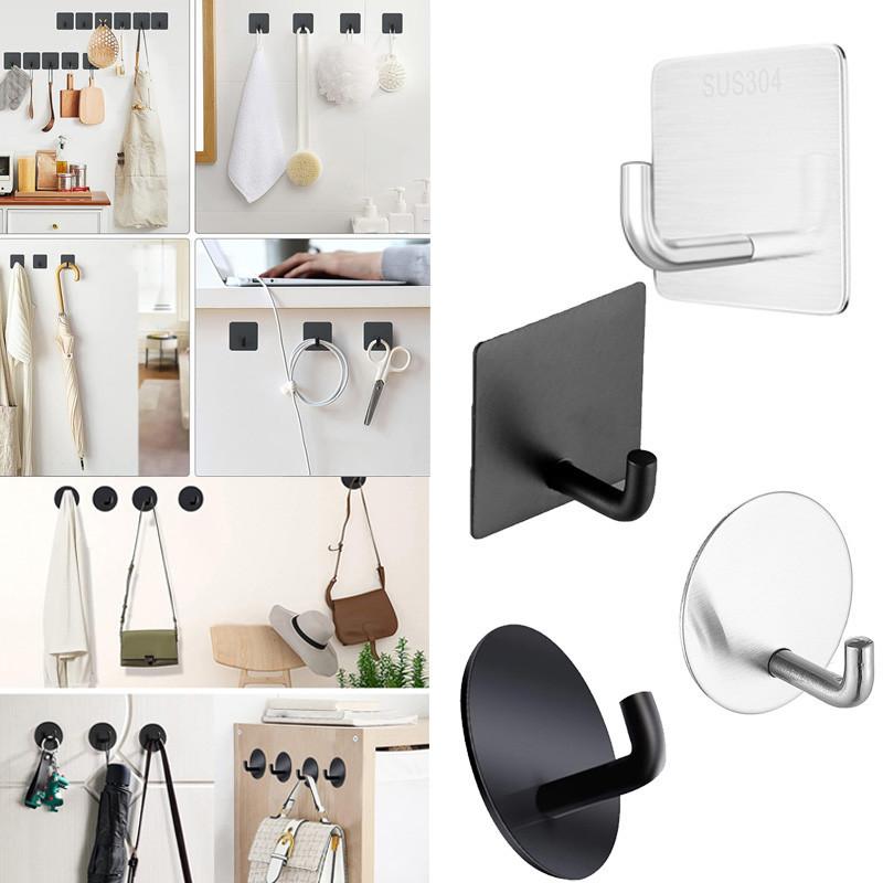 1/2/4/6pcs Stainless Steel Hook, Self Adhesive Towel Coat Hooks, Coat Rack Wall Mounted For Key, Towel, Bags, Cup, Hat