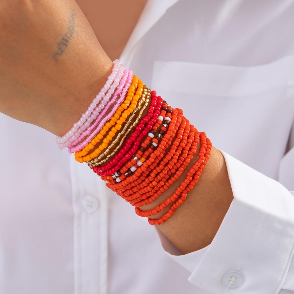 Bohemian Rice Beaded Bracelet Set, Stylish Dopamine Stacked Bracelet