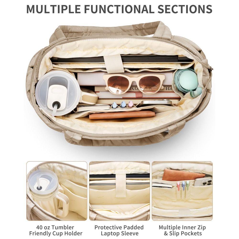Large Capacity Puffer Tote Bag for Women with Coin Purse Water-resistant Puffy Handbag Casual Multiple Pockets Commuting Bags