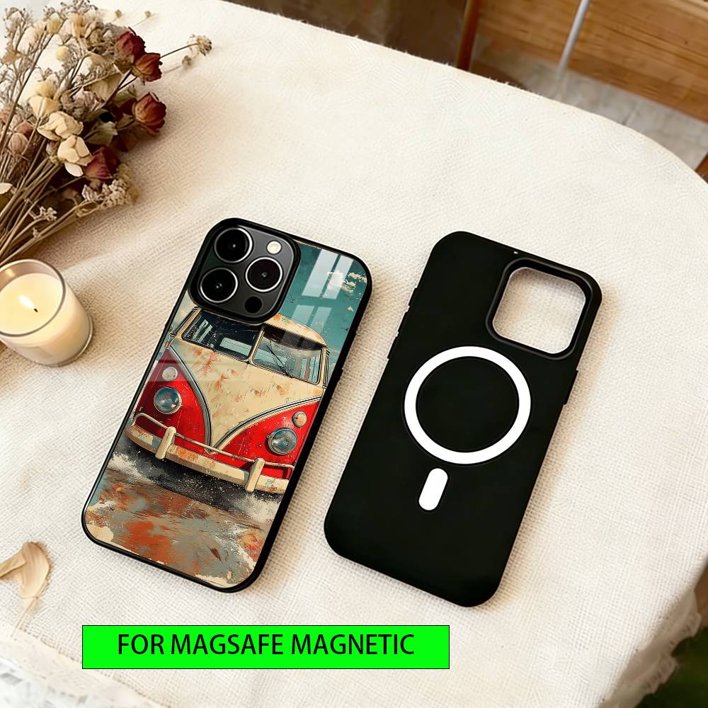 Travel Landscape Bus Phone Case For iPhone17,16,15,14,13,12,11 Plus,Pro Magnetic For Magsafe Wireless Charging