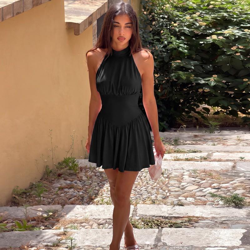 Womens 2026 Fall Solid Color Sexy Backless Tie Ruffle Bodycon Mini Dress Party Date