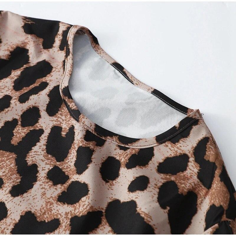 New Sexy Leopard Print One Piece Dress Women Casual Simple Round Neck Vintage Slim Clothing Female Fashion Design High Street Mini Dresses