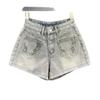 Washed retro blue denim shorts women's summer new high waist thin versatile a word wide leg hot pants tide