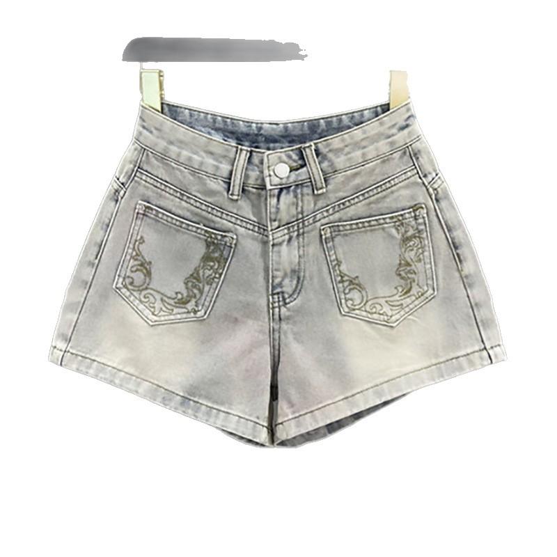 Washed retro blue denim shorts women's summer new high waist thin versatile a word wide leg hot pants tide